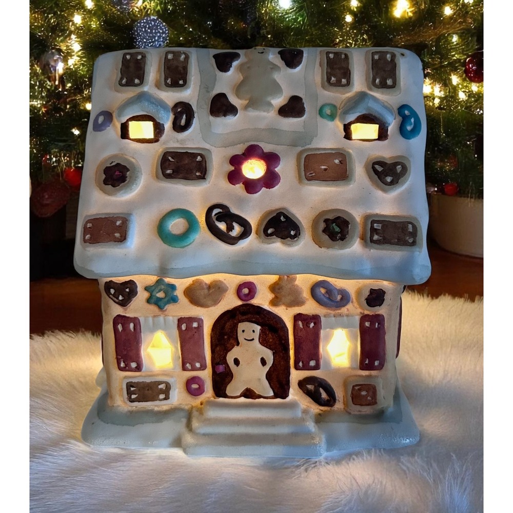 Ceramic GINGERBREAD HOUSE Lighted Building Christmas Village Holiday Decor